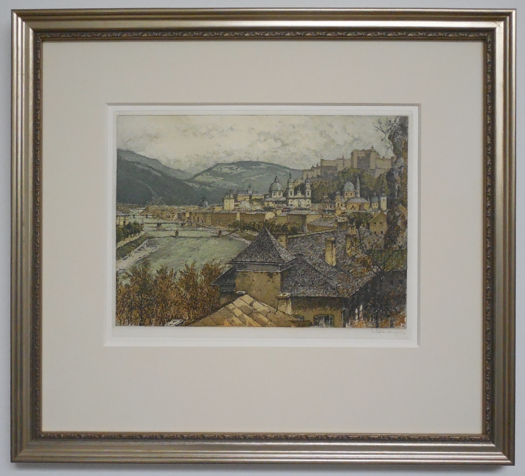 #90 Blick auf Salzburg - color etching